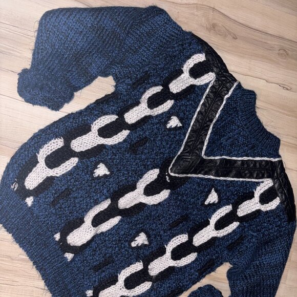 Vintage Nino Foriero Knit Sweater with Leather V Sz S - Picture 3 of 10